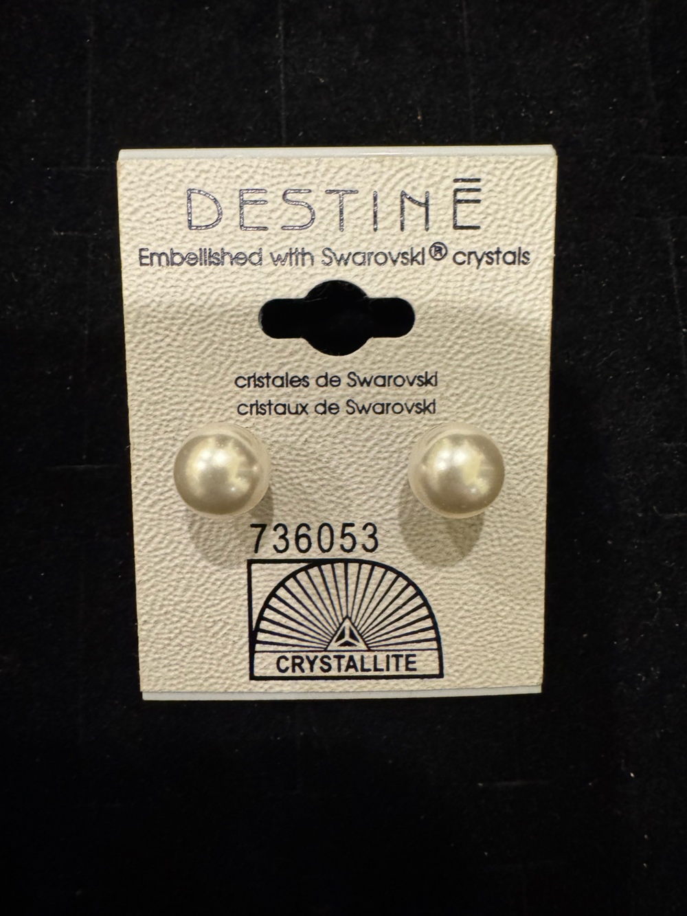 Destine Swarovski Crystal Faux Pearl Stud Earrings Crystallite Made in USA